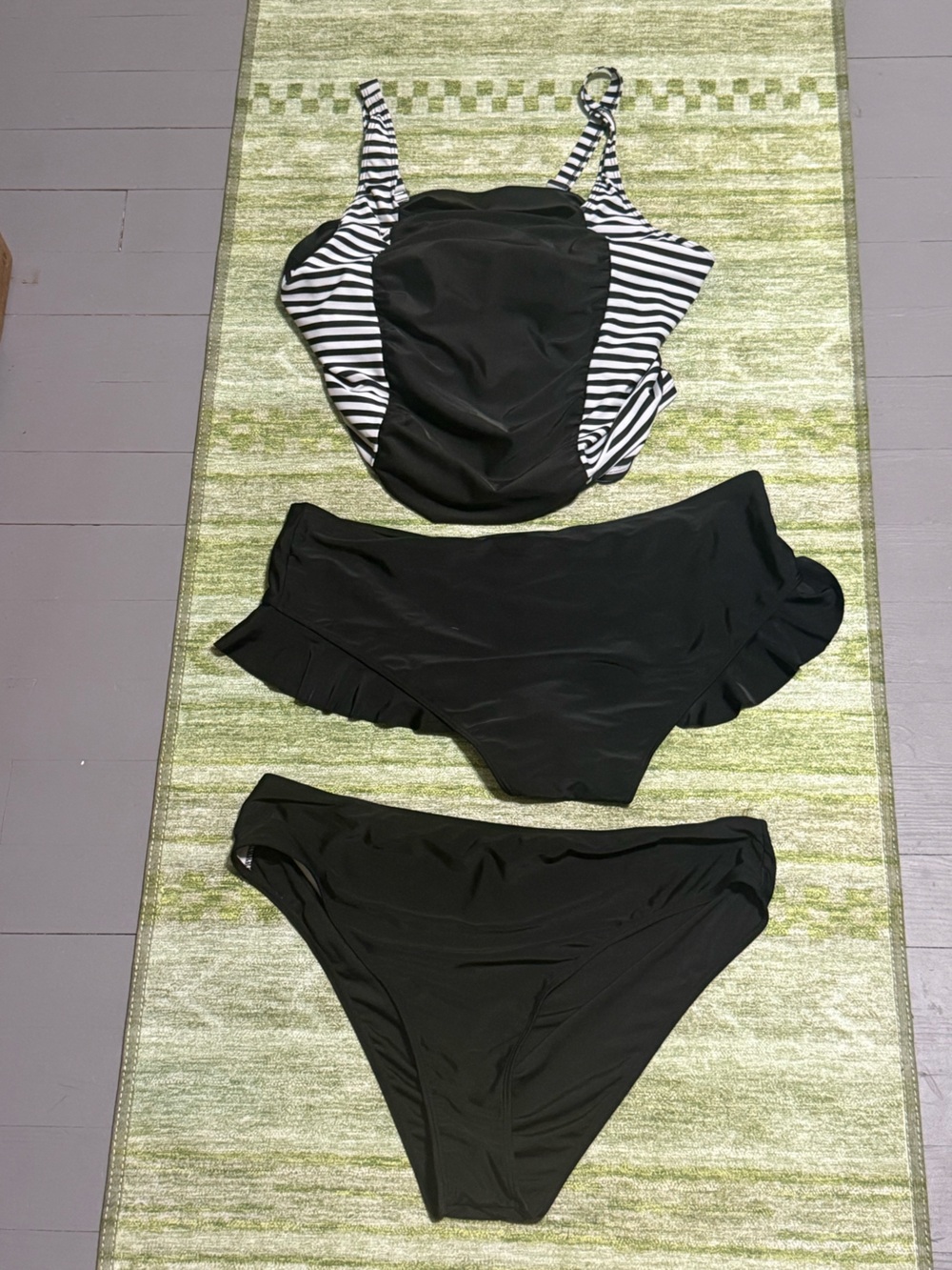 Black White Striped Tankini Set 3 Piece Swimwear Tagged 4XL but fits 1X/2X